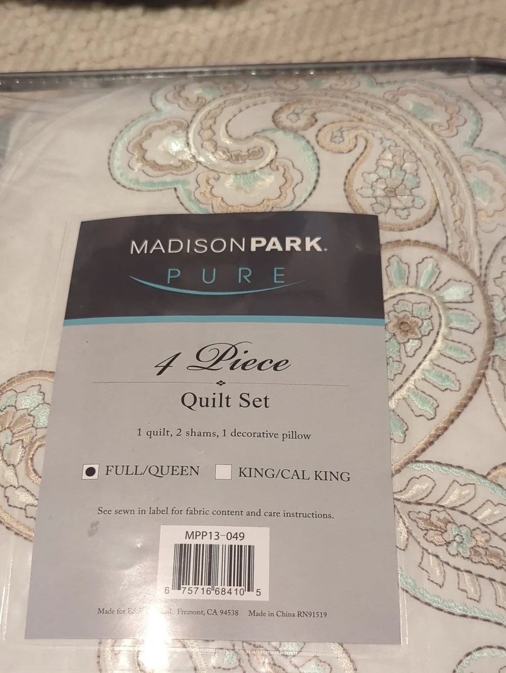 Madison Park Pure Ronan 100% Cotton Quilt Set - Casual Paisley Design,full/queen